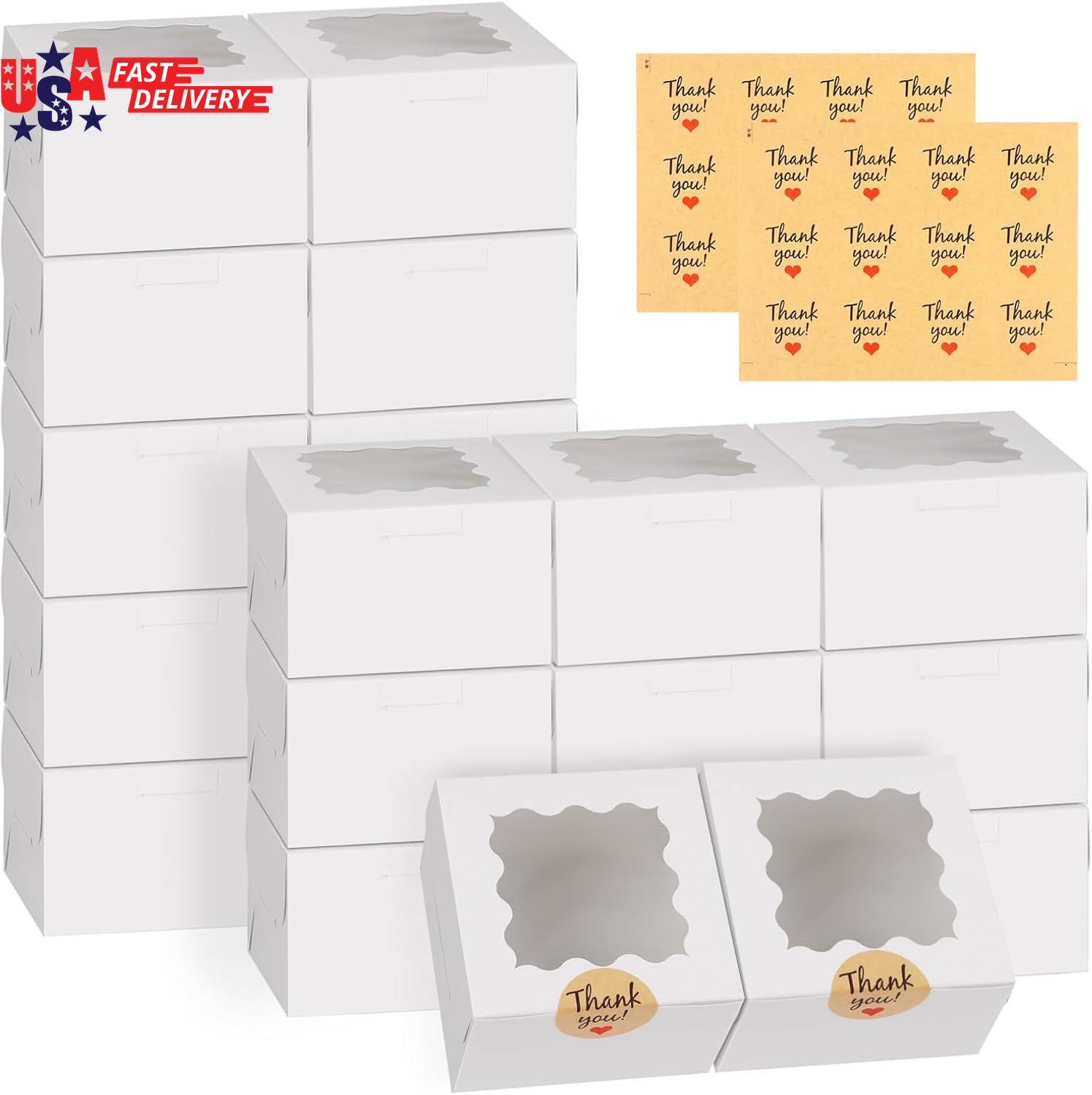 24Pcs White Cookie Boxes, 4X4X2.5 Inches Bakery Boxes with Window, for Mini Cake gallery