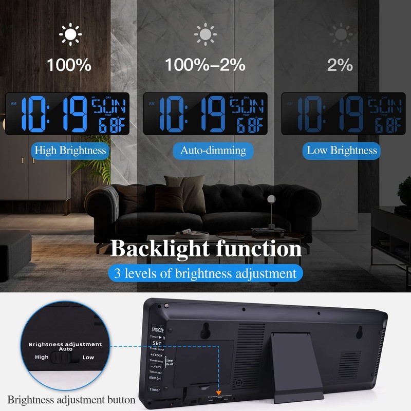 Large Digital Wall Clock with Remote Control 17.2" LED Large Display Timer wi... gallery