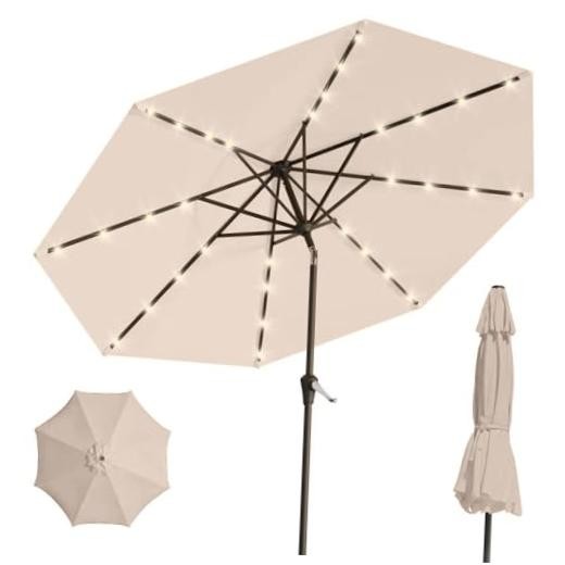 9' Solar LED Patio Umbrella with Tilt & Crank|8 Sturdy Ribs,UV Beige gallery