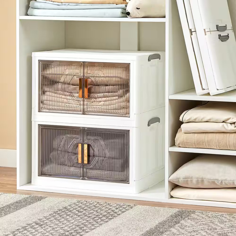 3-Tier Foldable Stackable Accent Storage Cabinet with Wheels, White 16 Gallon Pl gallery