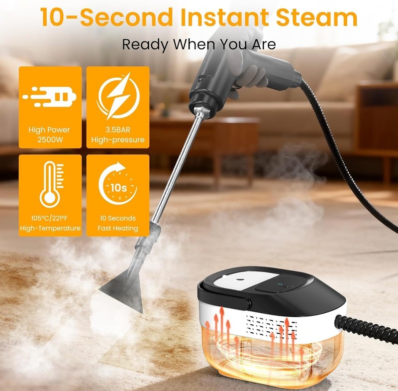 Efficient 2500W Portable Steam Cleaner - 1.6L Tank & Chemical-Free Cleaning gallery