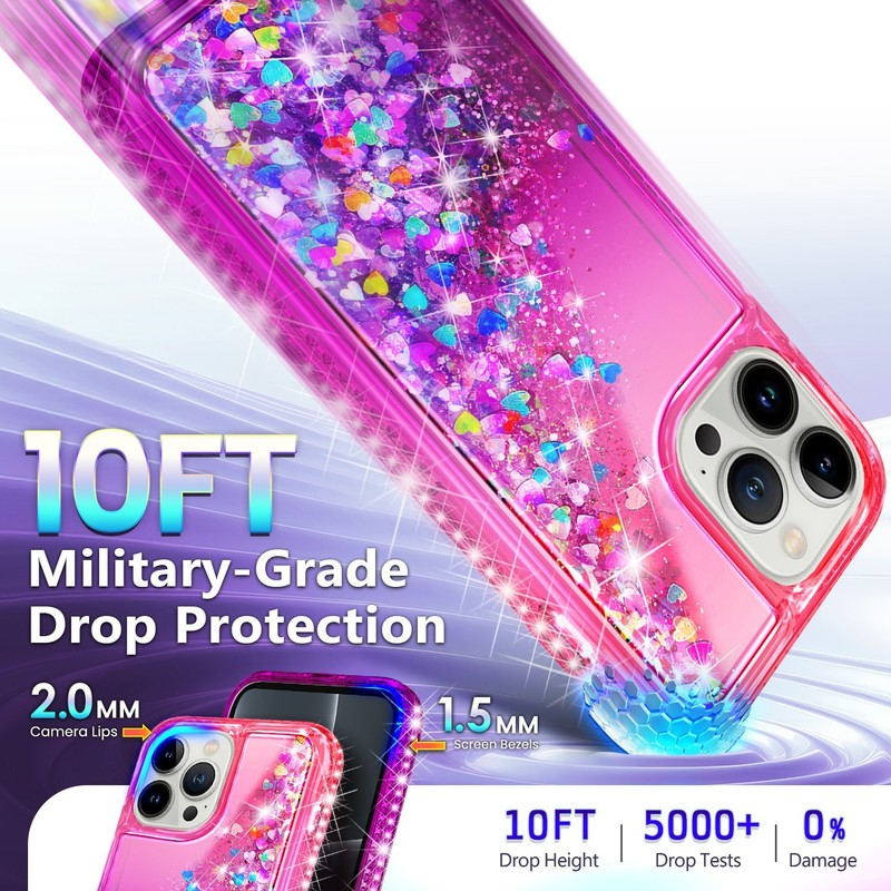 For iPhone 12/Mini/11/Pro Max Case Bling Liquid Glitter Cover + Tempered Glass gallery