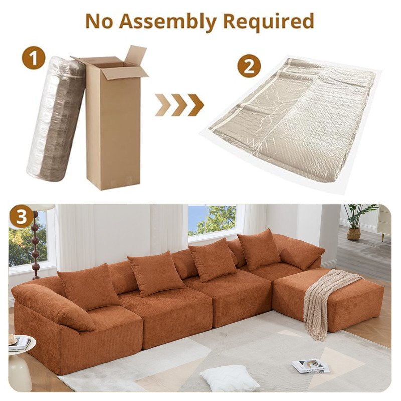 142" L Shaped Modular Sectional Sofa Convertible Sleeper Couch w/Ottoman Orange gallery