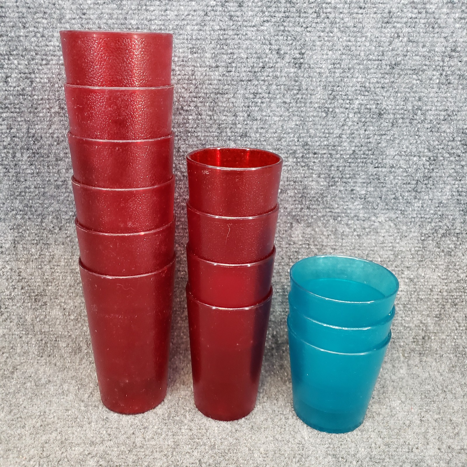 VTG RESTAURANT PLASTIC STACKING GLASSES Cups RUBY RED PEBBLED TUMBLERS LOT 13 gallery