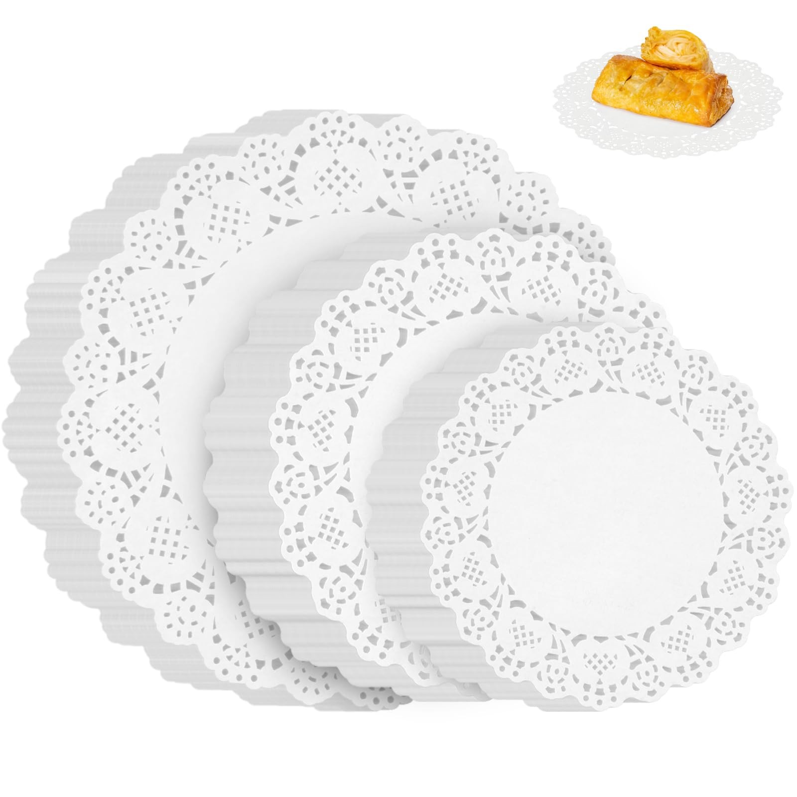 PECULA Paper Doilies, 200 Pack White Lace 6.5, 8.5, and 10.5/200P, gallery
