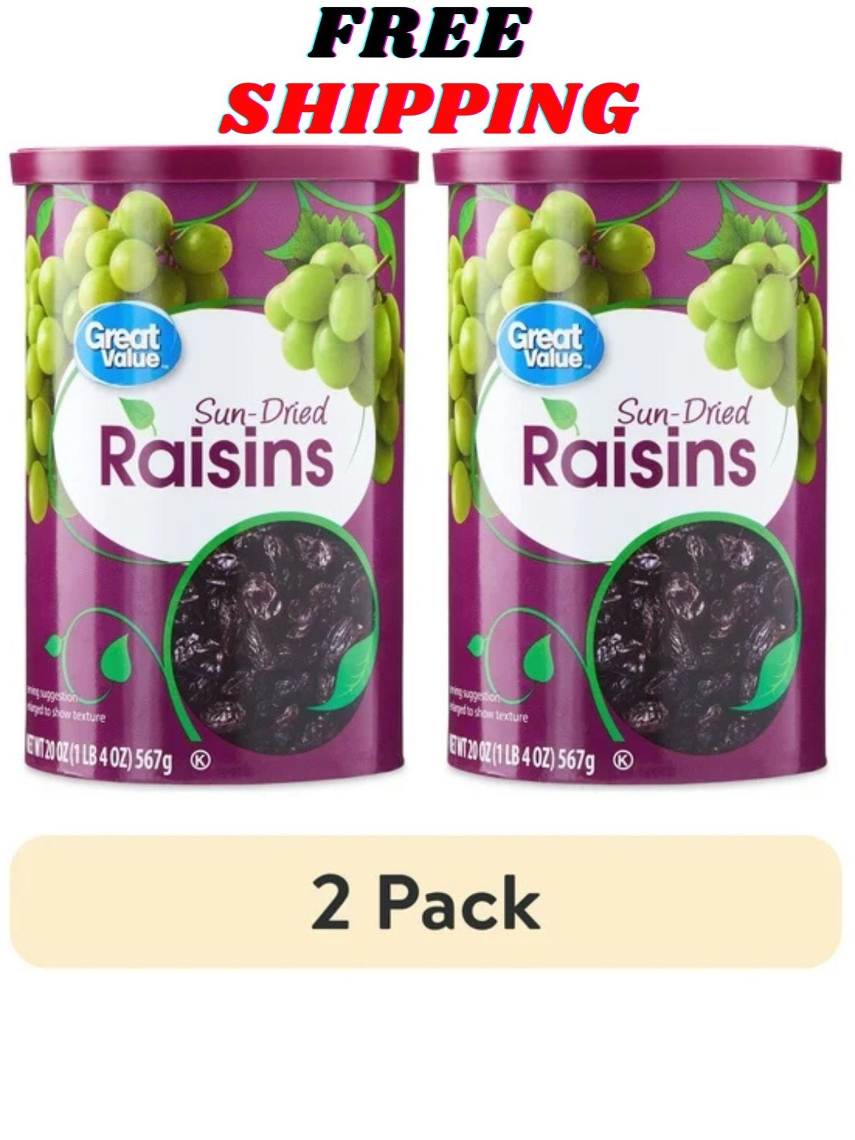 (2 pack) Great Value Sun-Dried Raisins Canister, 20 oz (1lb 4oz) 567g gallery