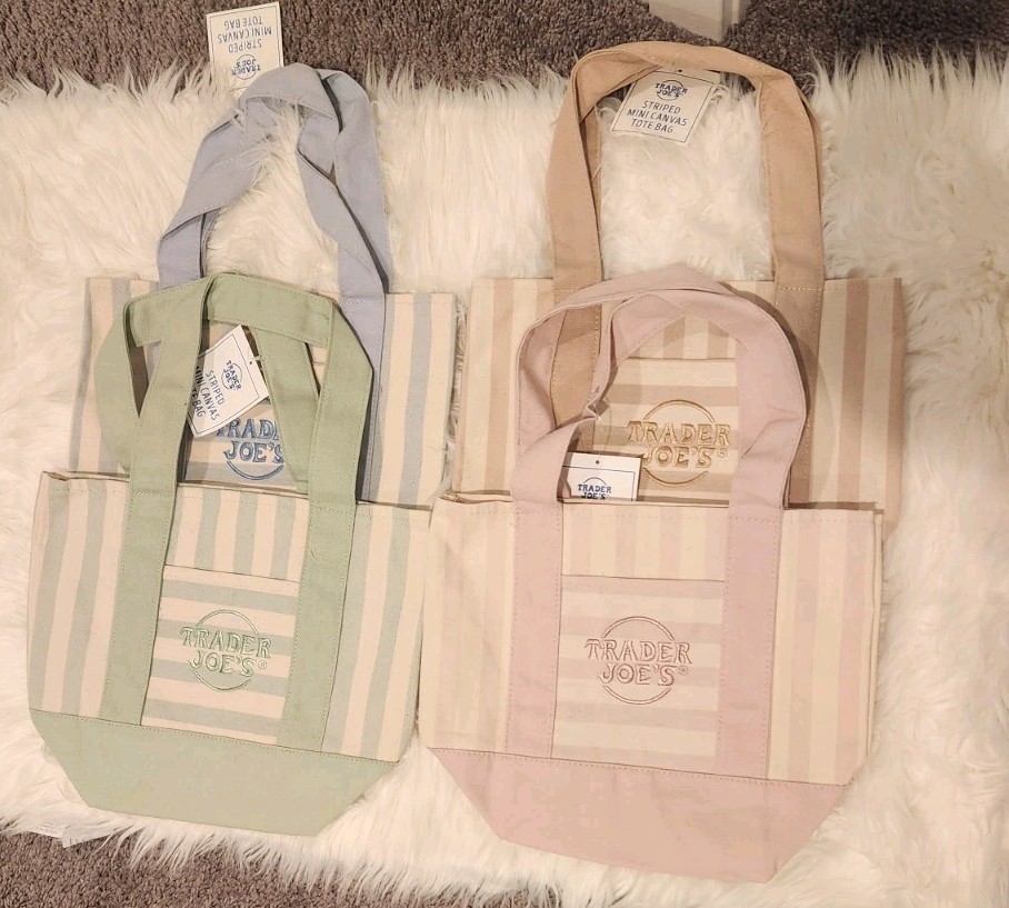 TRADER JOE’S STRIPED MINI CANVAS TOTES-SET OF 4-NWT! gallery