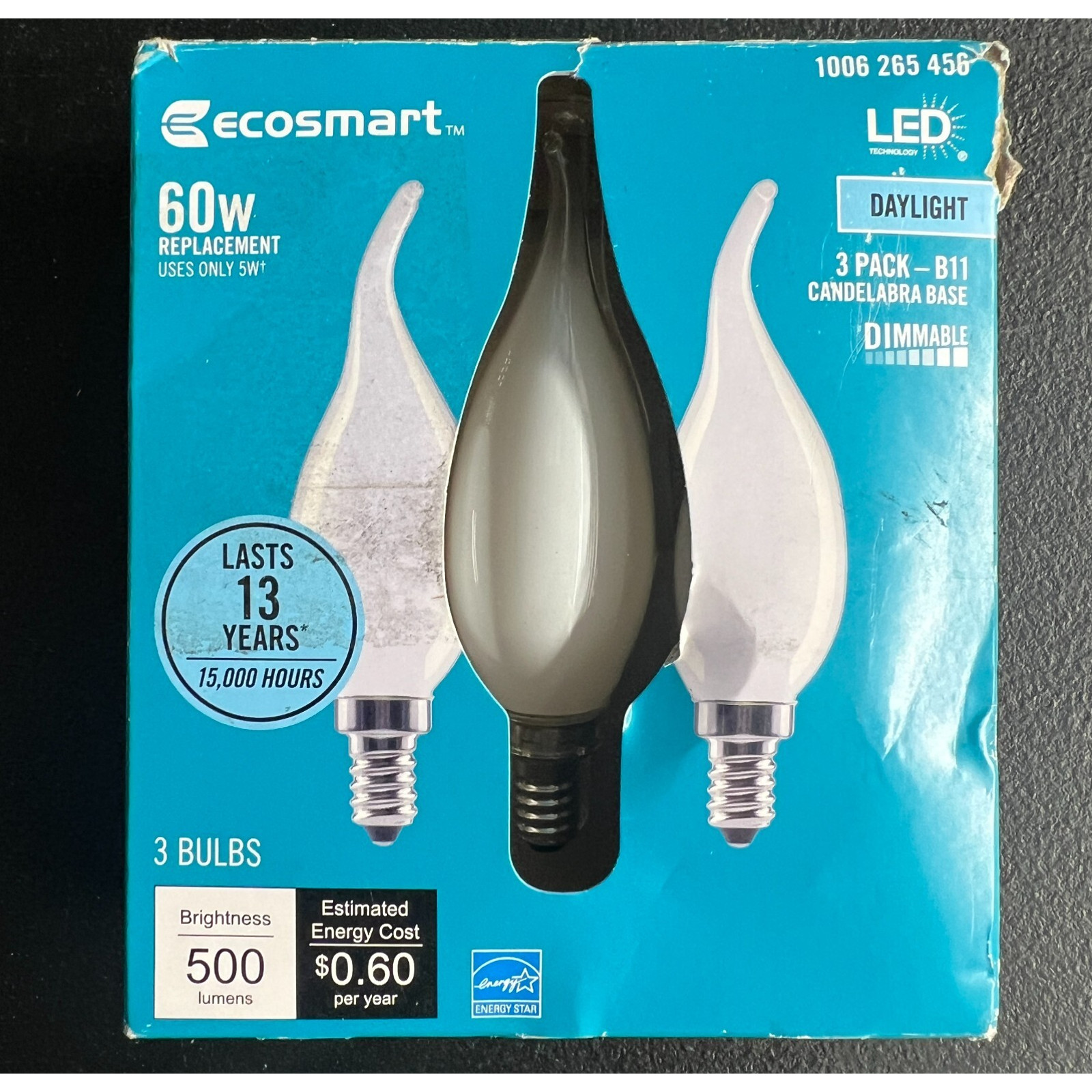 3pk EcoSmart LED Bulb Candelabra Frosted Bent Tip B11 Daylight Dimmable 265456 gallery