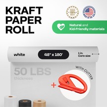 White Kraft Paper Roll 48" x 180 ft (2160") w/Cutter - USA 50lb Packing/Crafts gallery