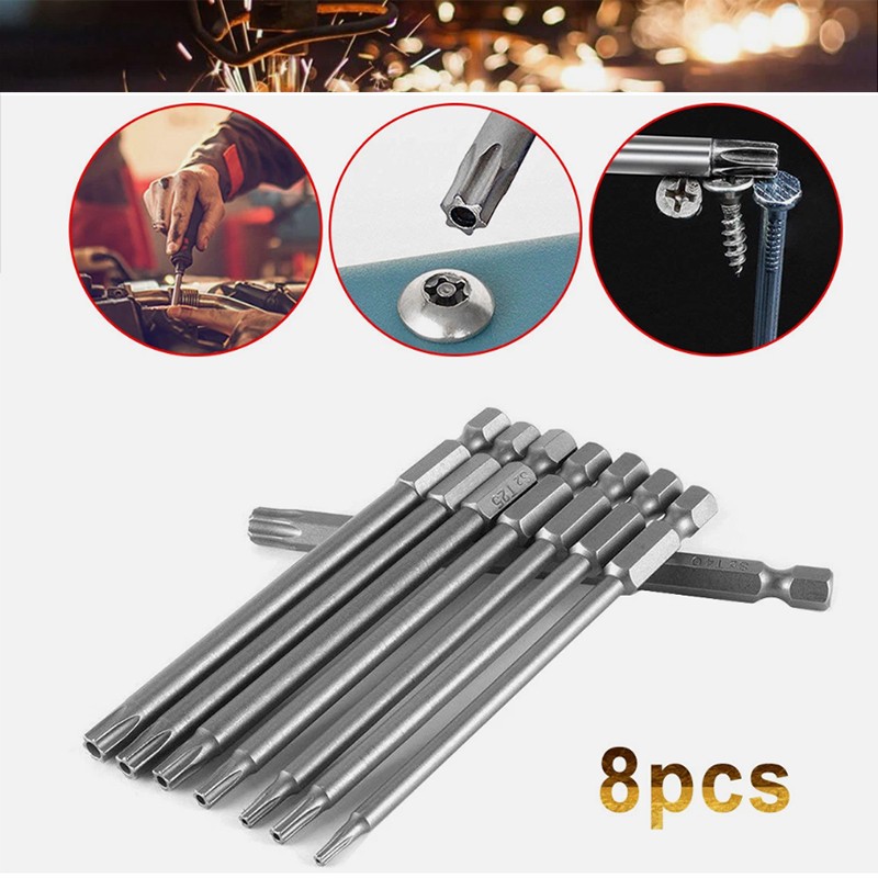 8PCS Security Long Torx Bit Set + Hex Key Allen Bit Set - For Power Drill gallery