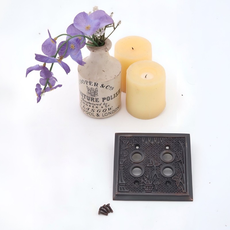 Victorian Style Double Gang Push Button Switch Cover Plate Heavy Bronze gallery