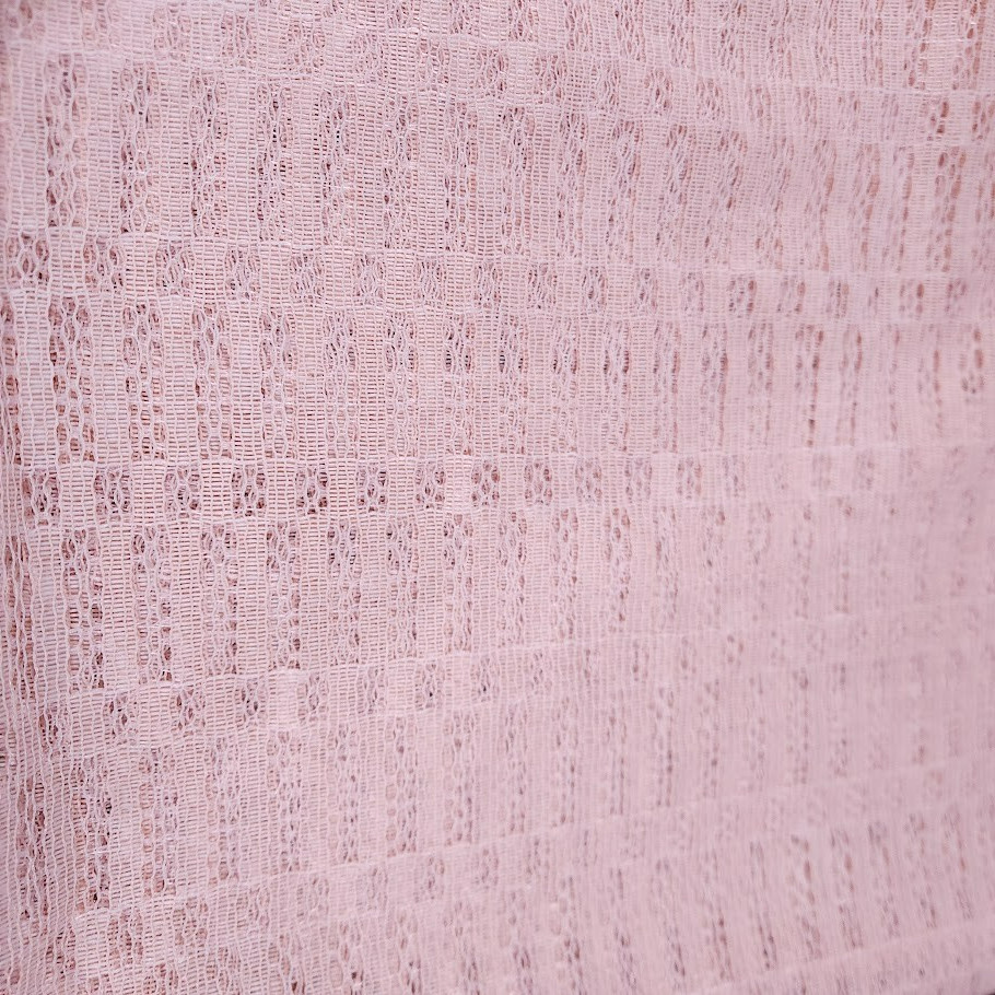 Vtg 70's polyester Curtain Sheer 2 panels Pink woven MCM 40" w x 60" l window gallery