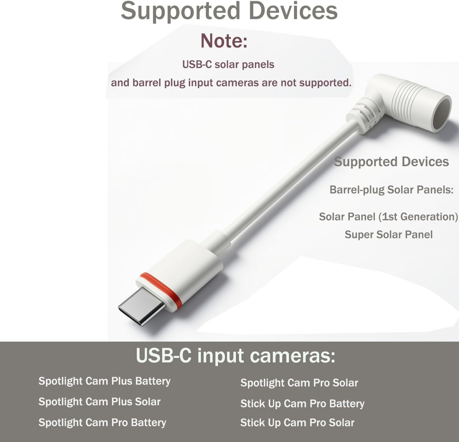USB-C Adapter Replacement for Ring Barrel Plug Solar Panels & Cameras - White gallery