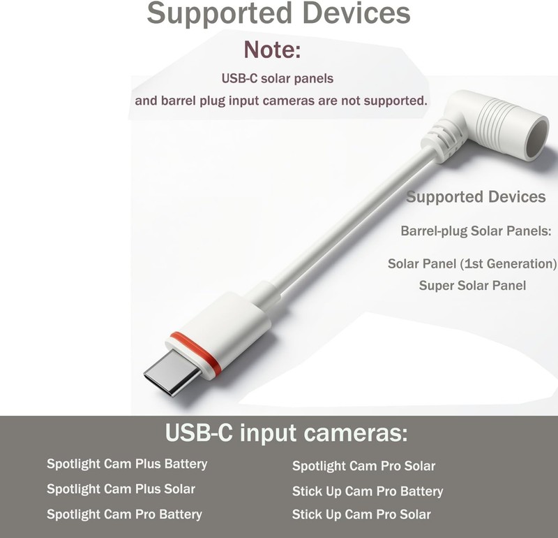 USB-C Adapter Replacement for Ring Barrel Plug Solar Panels & Cameras - White gallery