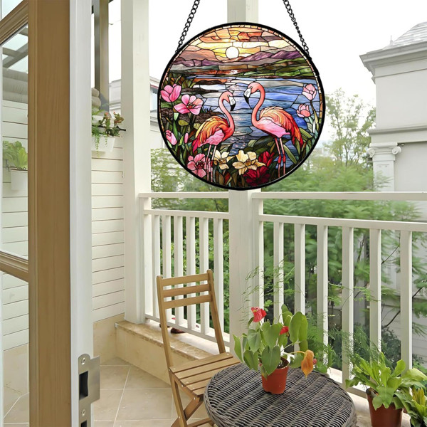 SUNCATCHER- Flamingos - 8"x8" Acrylic Window Hanging Ornament - Tropical Animal gallery