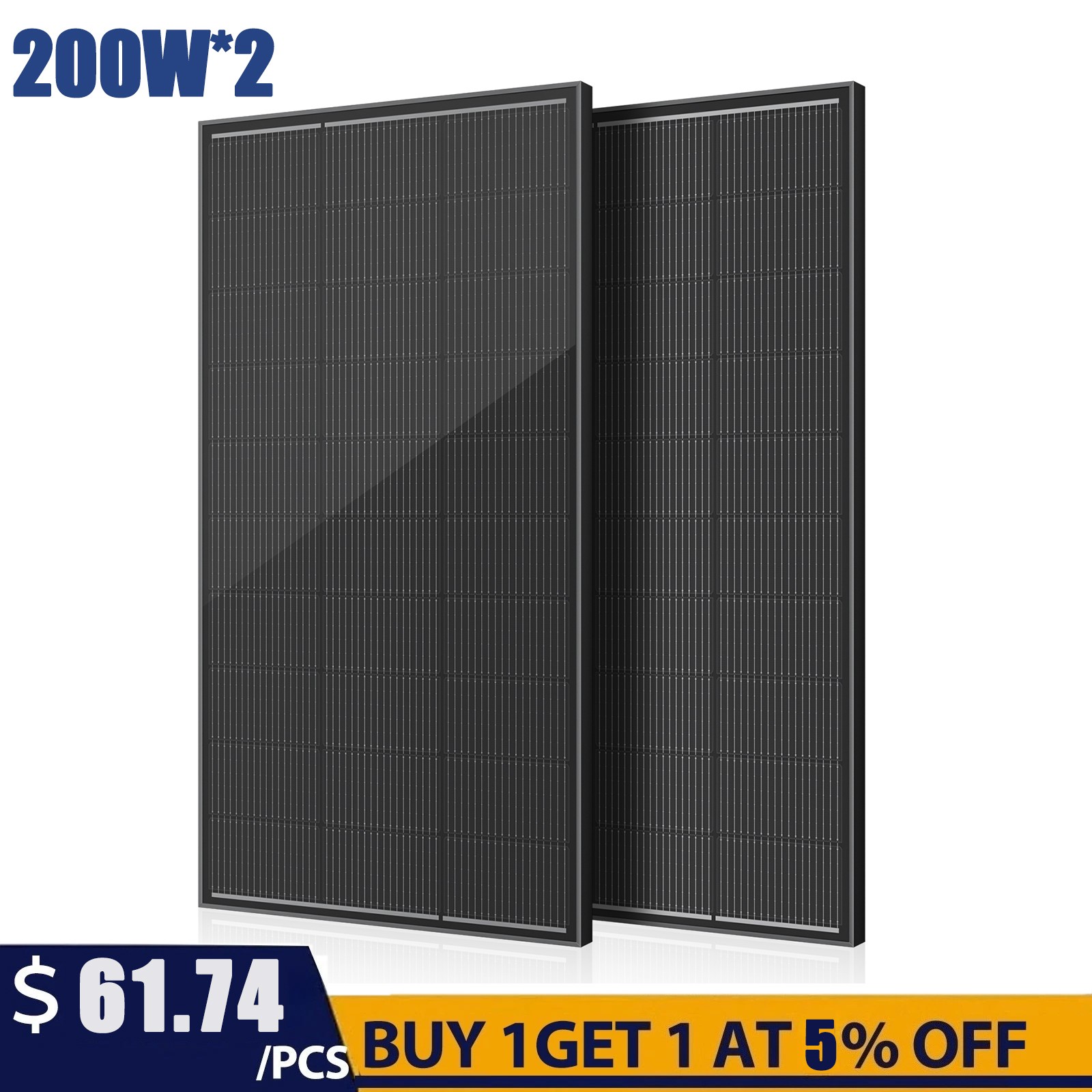 400W (200W*2) 18V Solar Panel N-Type Mono 18BB Roof RV Boat Off-Grid Battery gallery