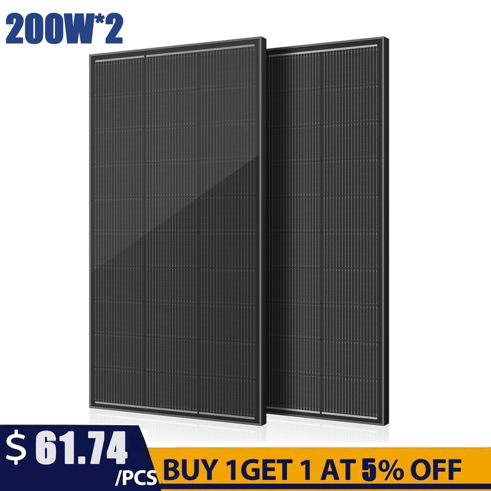 400W (200W*2) 18V Solar Panel N-Type Mono 18BB Roof RV Boat Off-Grid Battery