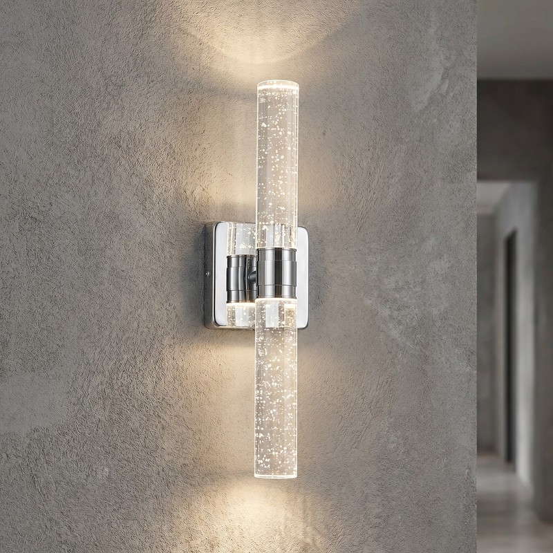 2 Pack 17 inch Chrome Crystal Wall Light Modern Dimmable Sconce Indoor Fixture gallery