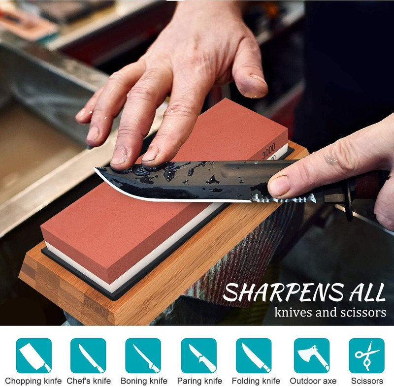 Whetstone Sharpening Stone Set Knife Sharpener 400/1000 3000/8000 Grit w/ Holder gallery