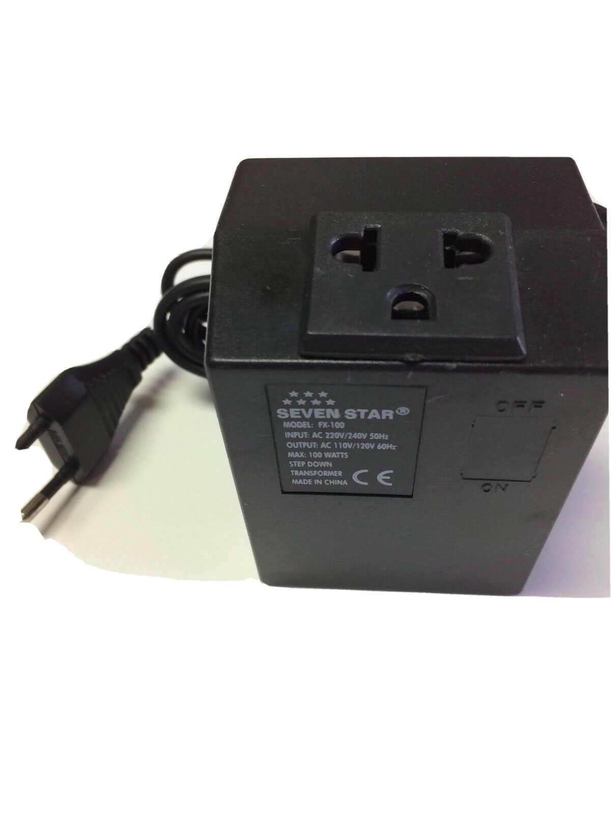 Seven Star 220 Volt Step Down Transformer 100 Watt 2 Round Pin EU 220V to 110V gallery