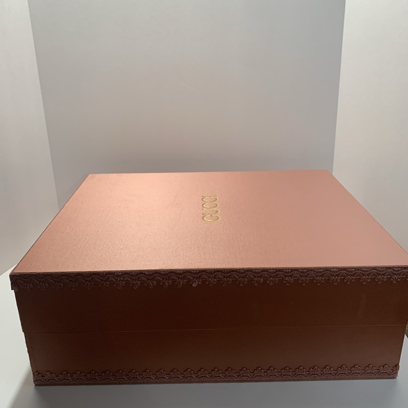Pink Gucci Display Empty Box With Quilted Green Interior 19x15 Inches Height 7” gallery