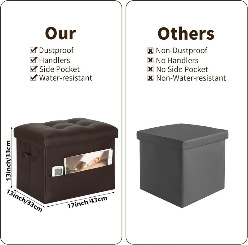 Storage Ottoman Foot Rest Stool, Foldable Leather Footstool Storage gallery