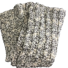 Crocheted Knit Afghan Lap Blanket Throw 44.5 x 50 Gray White & Cream Handmade