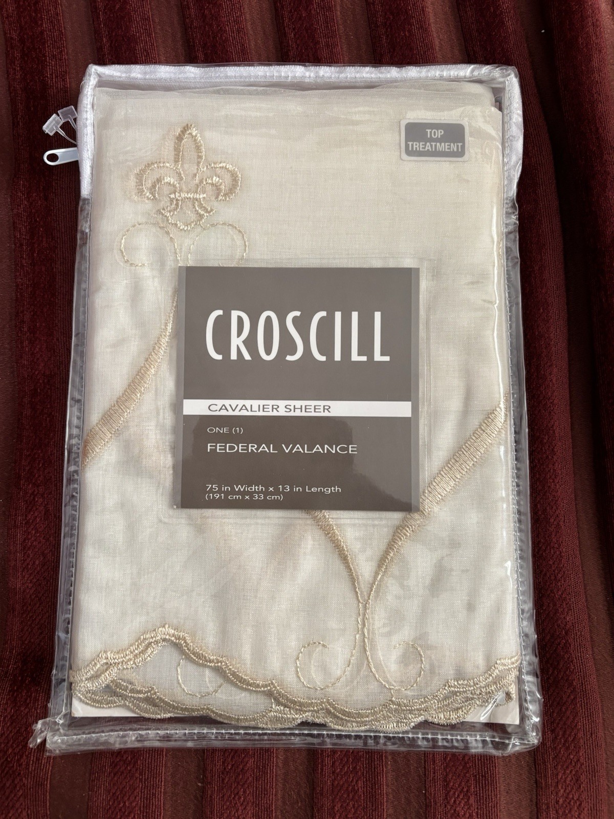 2 Croscill Cavalier Sheer Federal Valance Curtains, 75-Inch by 13-Inch, Ivory gallery