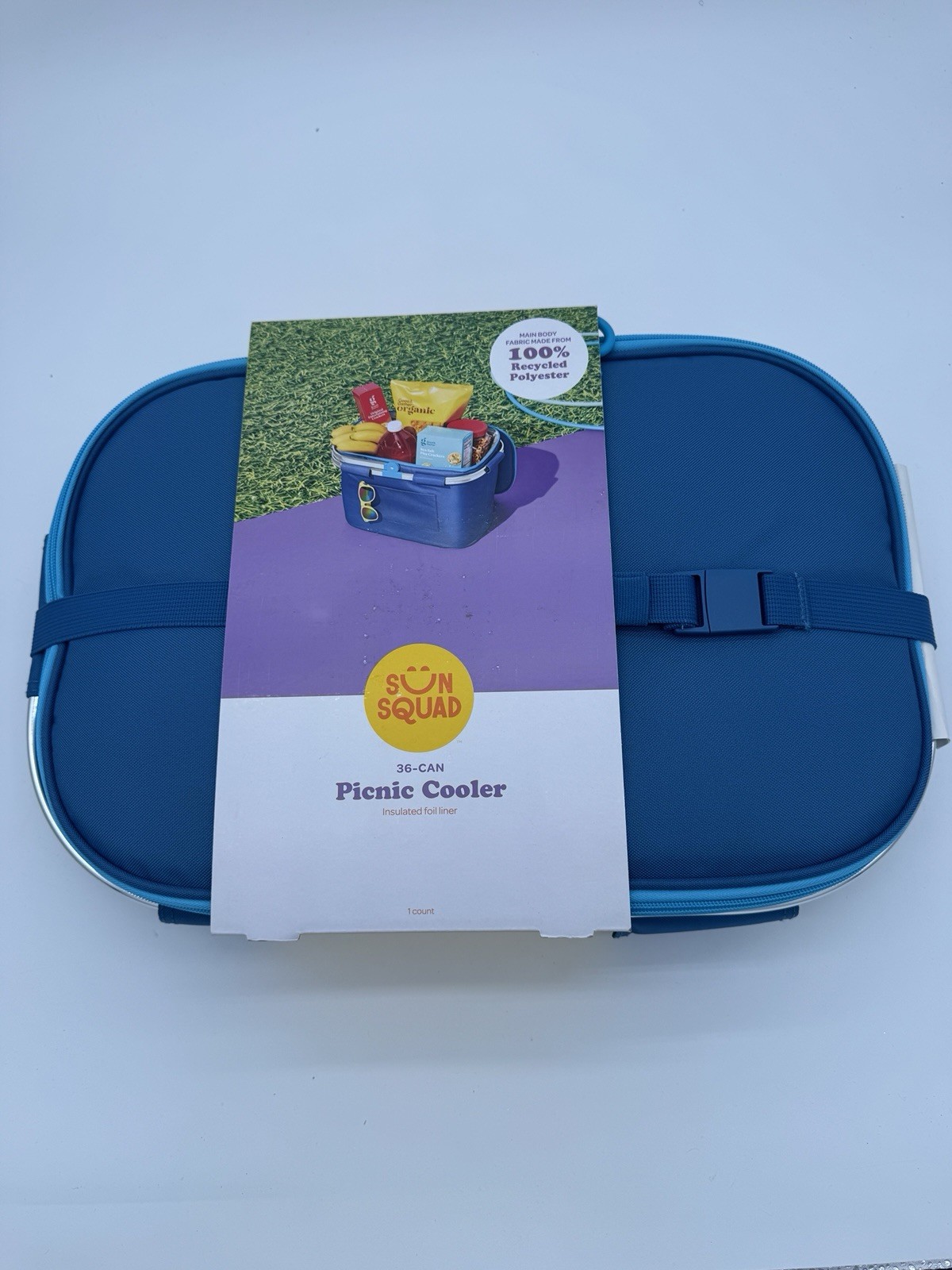 Sun Squad 36 Can Picnic Cooler Blue Insulated Tote Foldable NEW Basket gallery