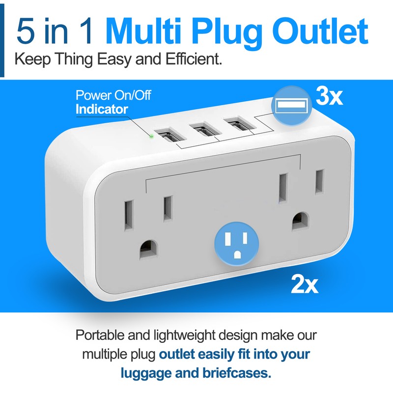 Multi Plug Outlet Extender Wall Outlet Splitter with 3 USB Charger and 2 Outlets gallery