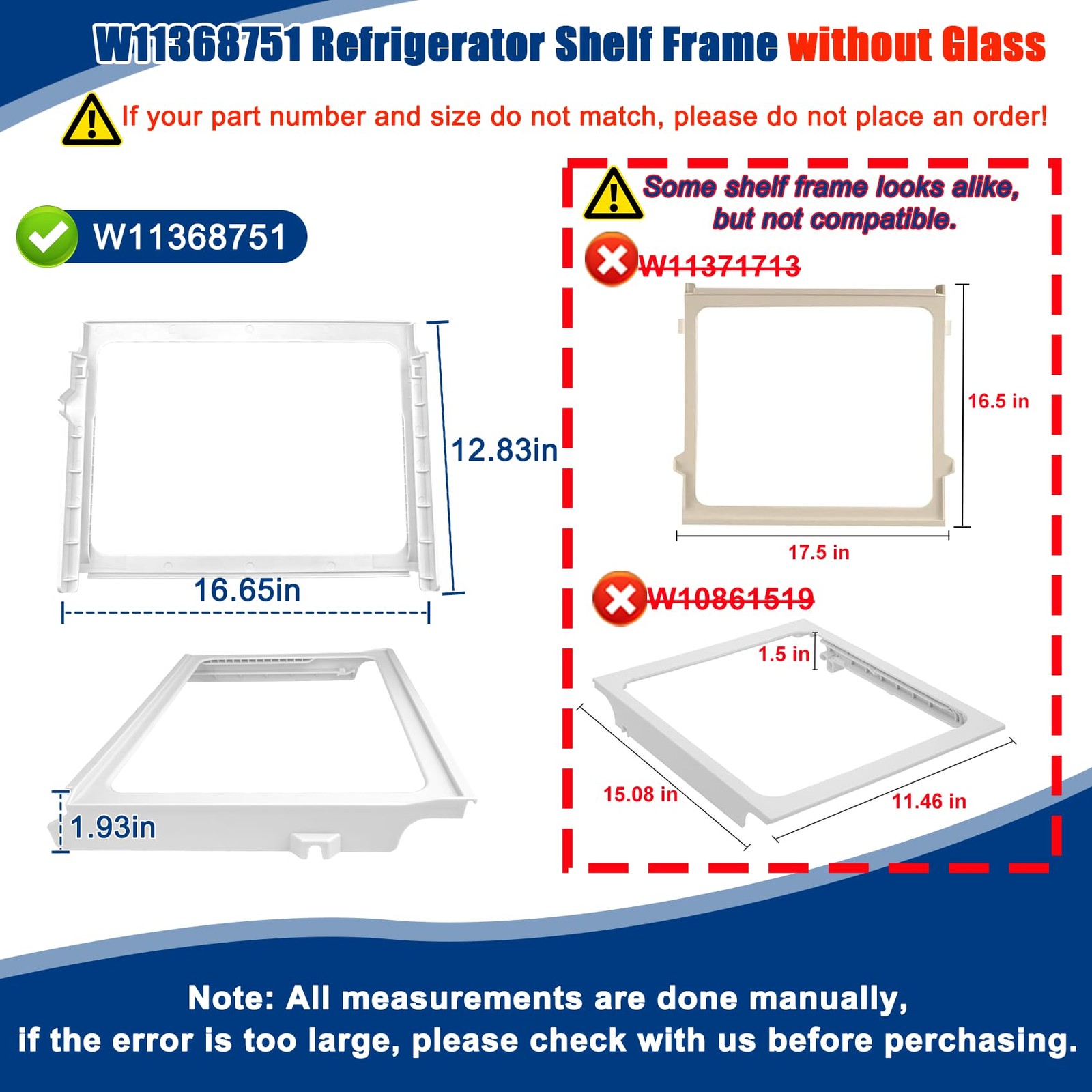 "Refrigerator Shelf Frame Replacement Compatible with Whirlpool, Kenmore, gallery