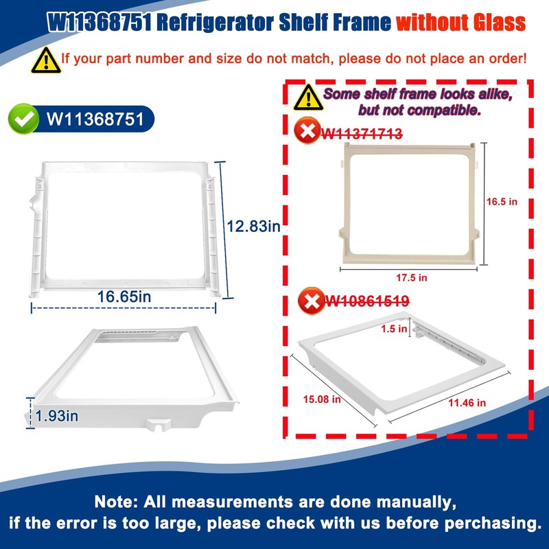 "Refrigerator Shelf Frame Replacement Compatible with Whirlpool, Kenmore, gallery