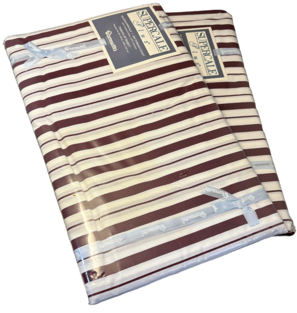 Wamsutta Vintage Supercale Plus Burgandy Stripe Twin Flat And Fitted Sheets New gallery