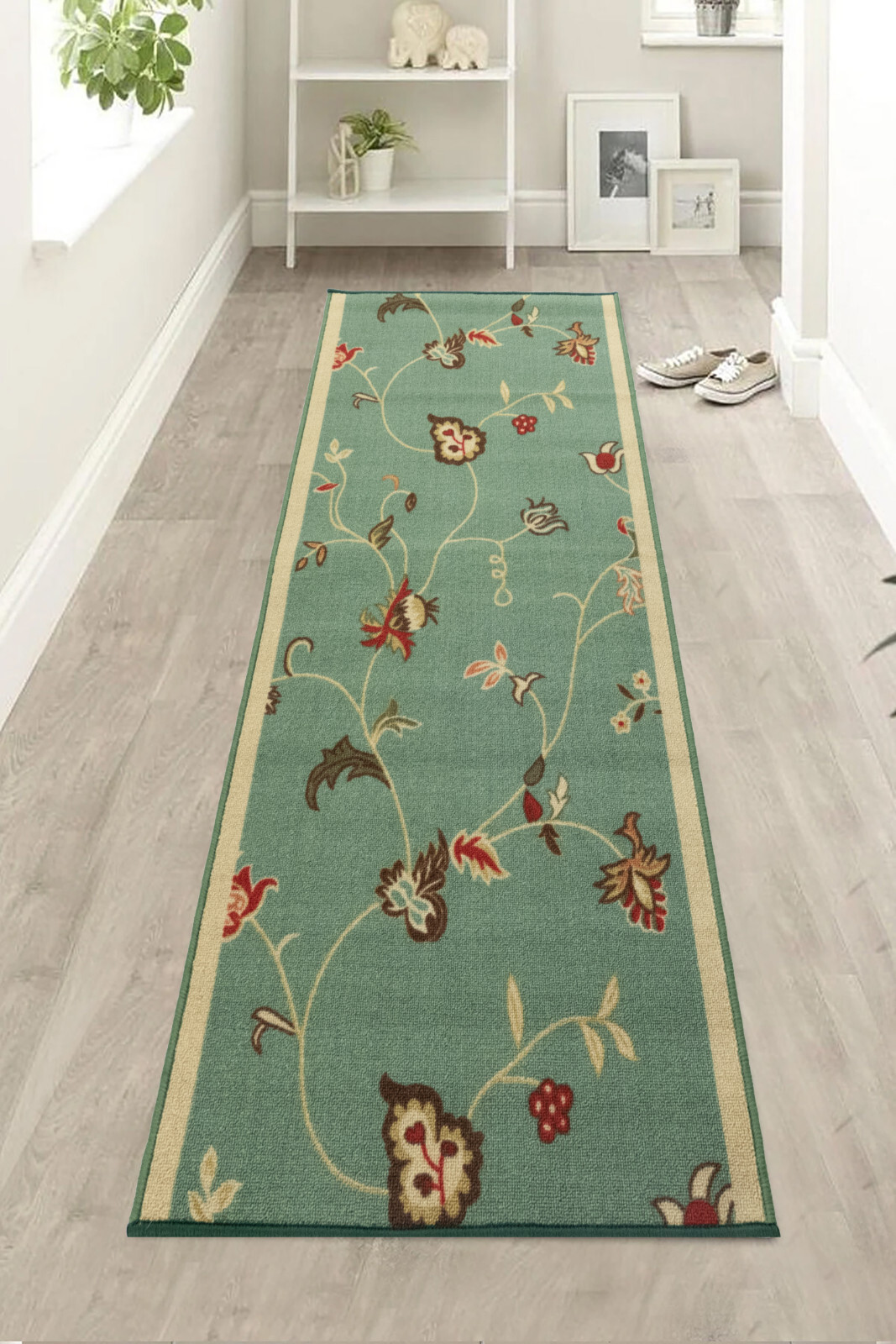 Custom Size Floral Green Stair Runner Slip Resistant 26" / 36" Wide gallery