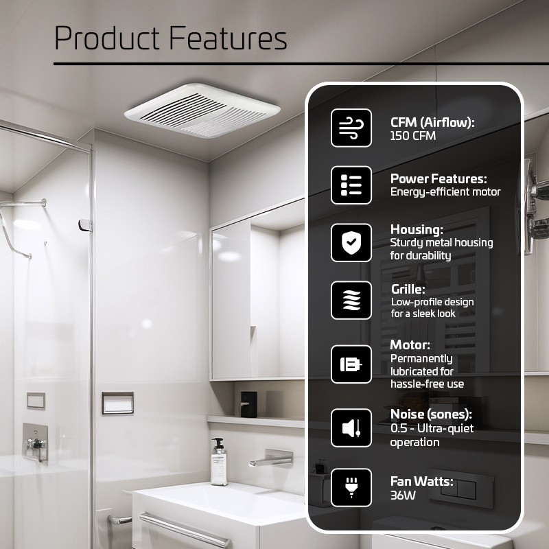 150 CFM ACiQ Select Efficient Bathroom DC Exhaust Fan, Quiet Ceiling/Wall Venter gallery