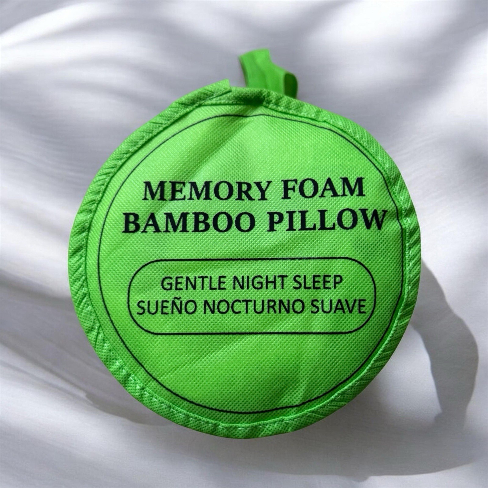 Memory Foam Bamboo Pillow, Queen Size, Green/White, Memory Foam Fill gallery