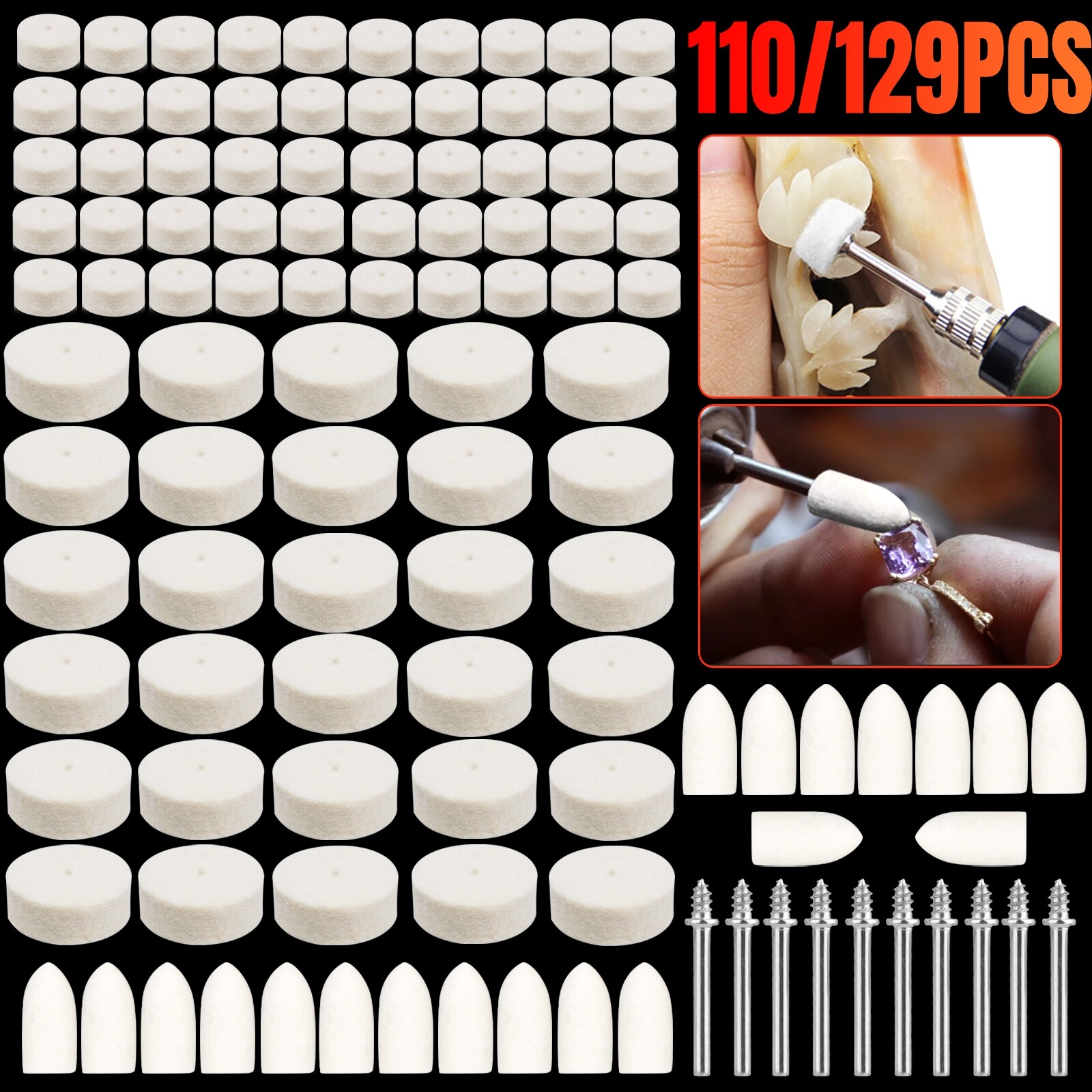 129/110Pcs Wool Felt Polishing Buffing Pad Waxing Wheel For Dremel Rotary Tool gallery