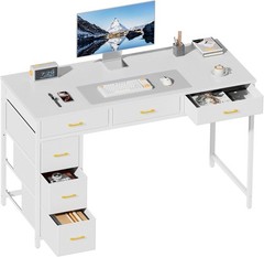 47 inch Computer Desk with 6 Fabric Drawers, Home Office Bedroom Desk,White
