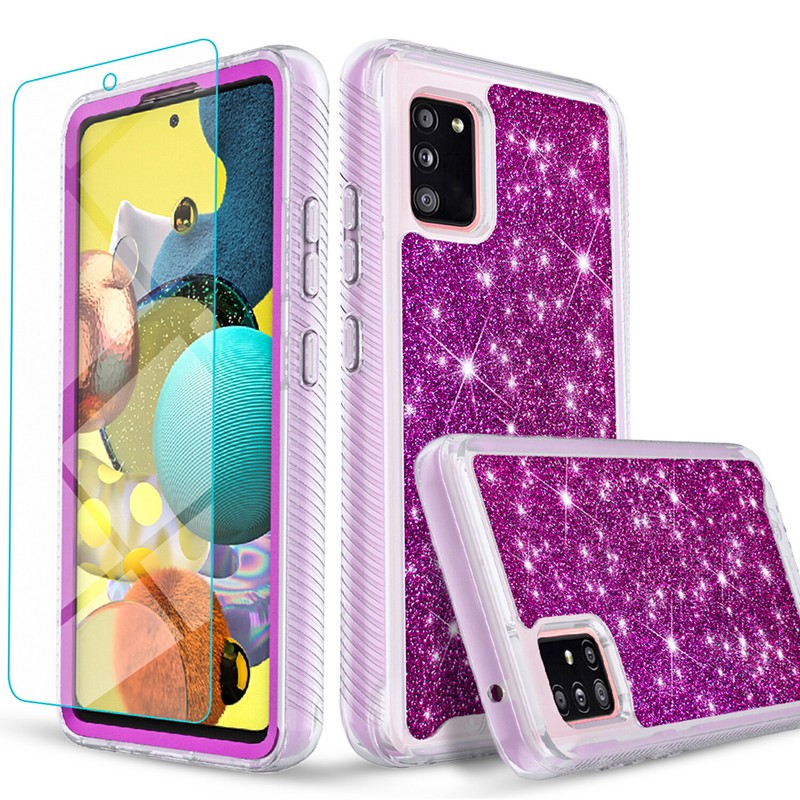 For Samsung Galaxy A02S Phone Case Cover Glitter Diamond+ Tempered Glass Screen gallery