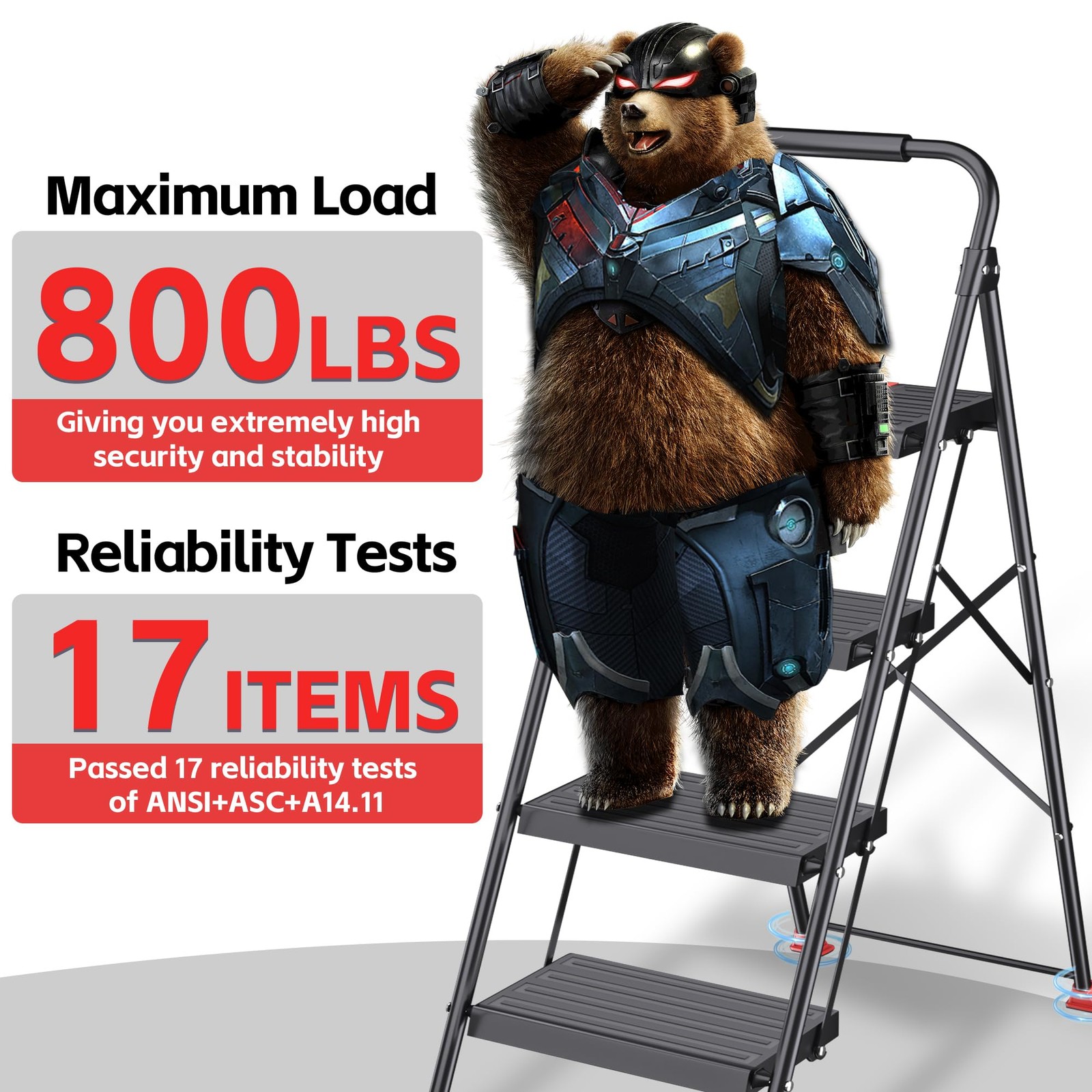 Step Ladder 4 Foldable Heavy Duty 800Lb Handrails Red I84SRD1-1 Folding Stool gallery