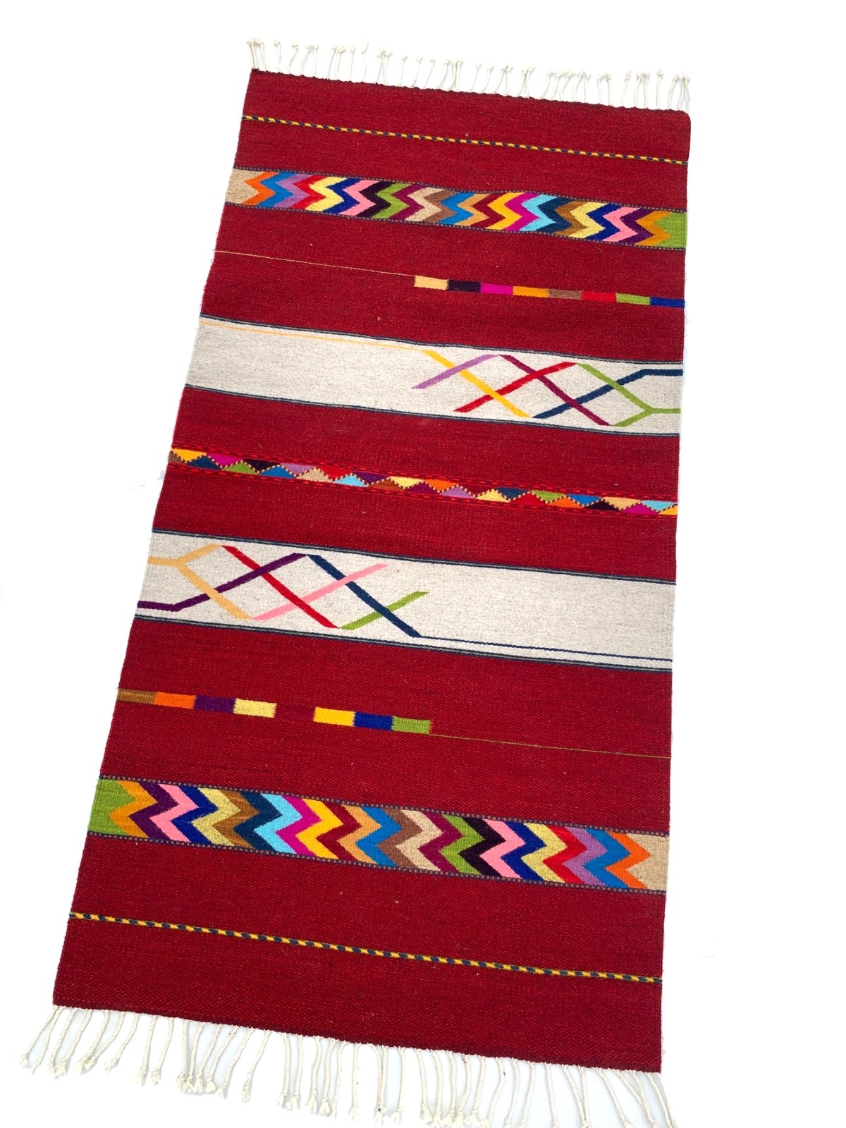 Hand Woven Zapotec Wool Rug, Geometric Tapestry 30x61 Inches gallery