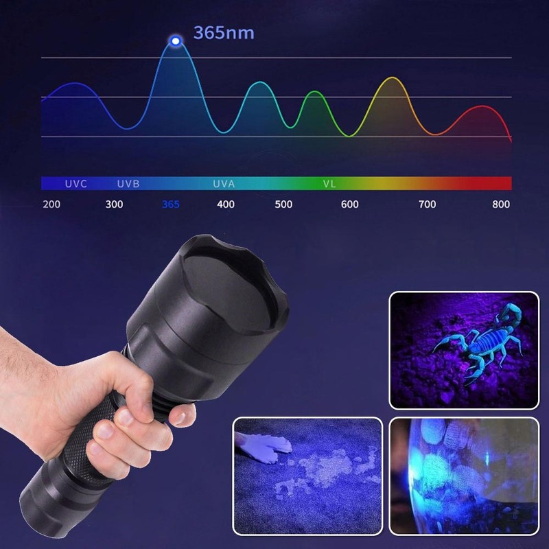 Strong 365Nm LED Flashlight Blacklight UV Light Ultraviolet Inspect Lamp+Battery gallery
