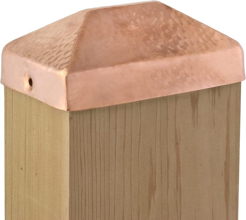 4X6 Hammered Copper Pyramid Post Caps (5-Pack) - Extended Lip - Solid Copper - W gallery