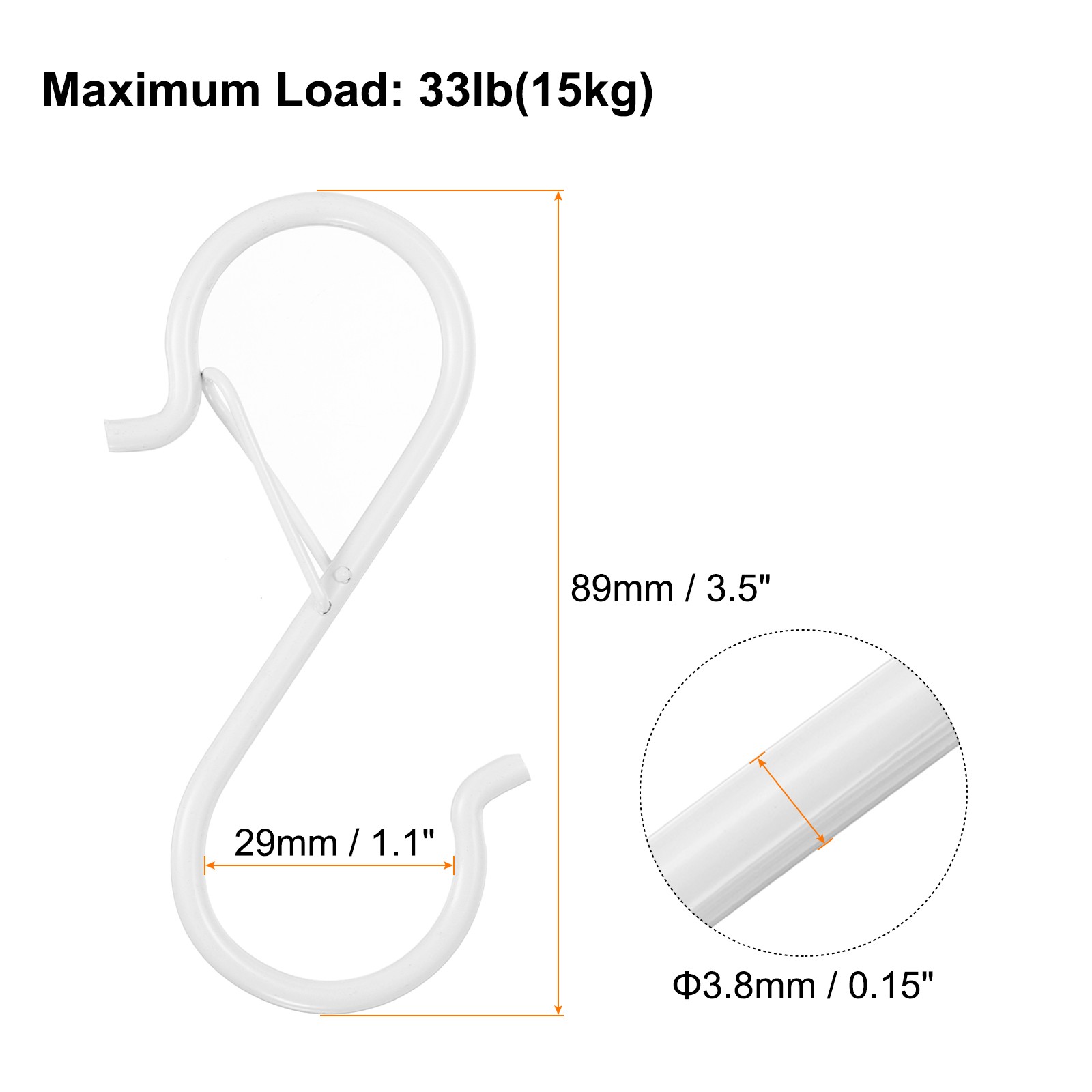 8pcs S Hooks 3.5 Inch S-shaped Hook with Safety Buckle for Hanging White gallery