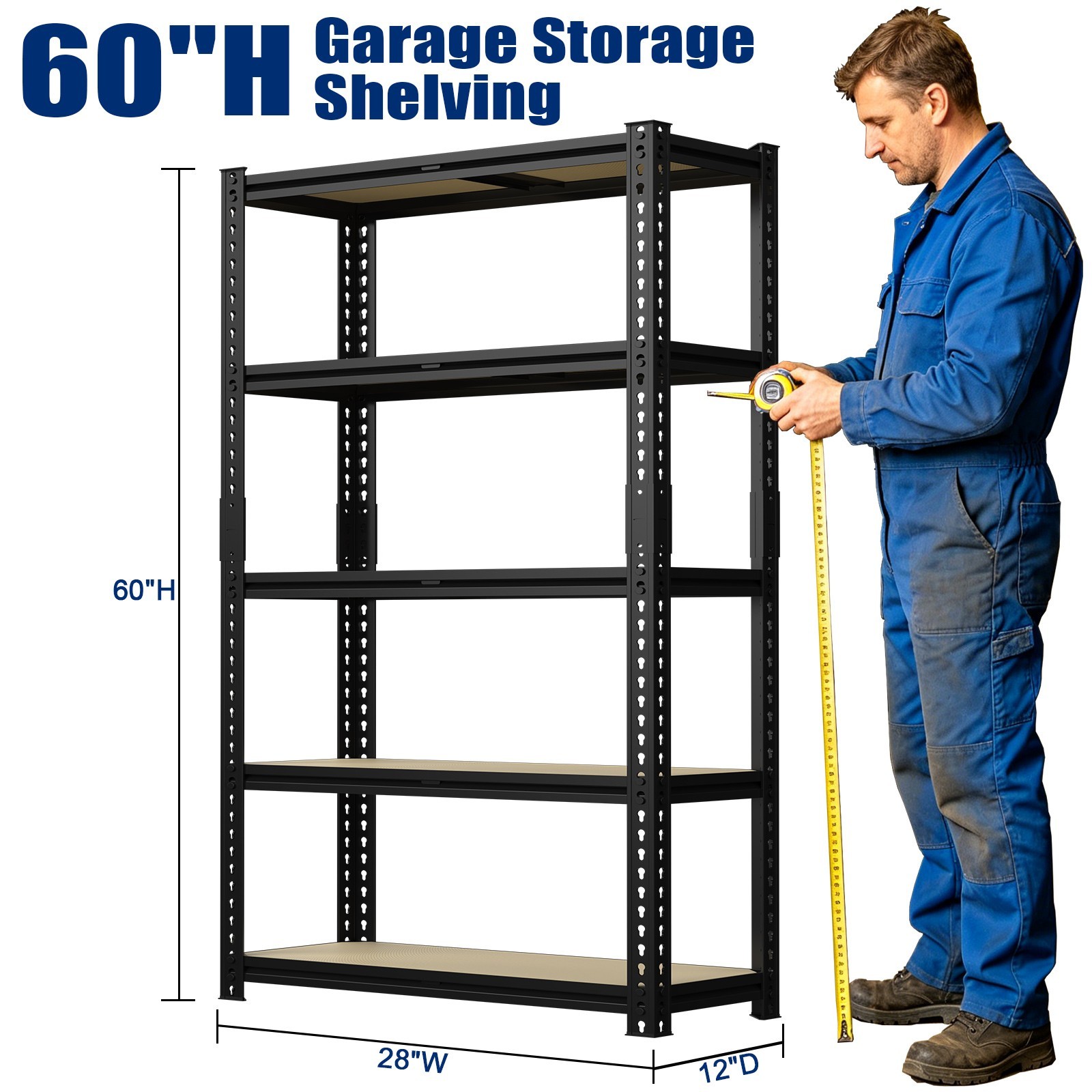 2000LBS 60"H Metal +MDF Garage Shelving 5 Tier Adjustable Garage Storage Shelves gallery