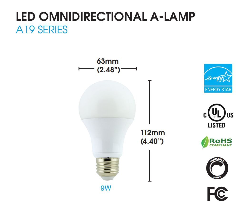 MaxLite (4) Pack 9 Watt (60 Watt Equiv) LED Dimmable A19 Bulb 800 Lumens 2700K gallery