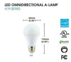 MaxLite (4) Pack 9 Watt (60 Watt Equiv) LED Dimmable A19 Bulb 800 Lumens 2700K