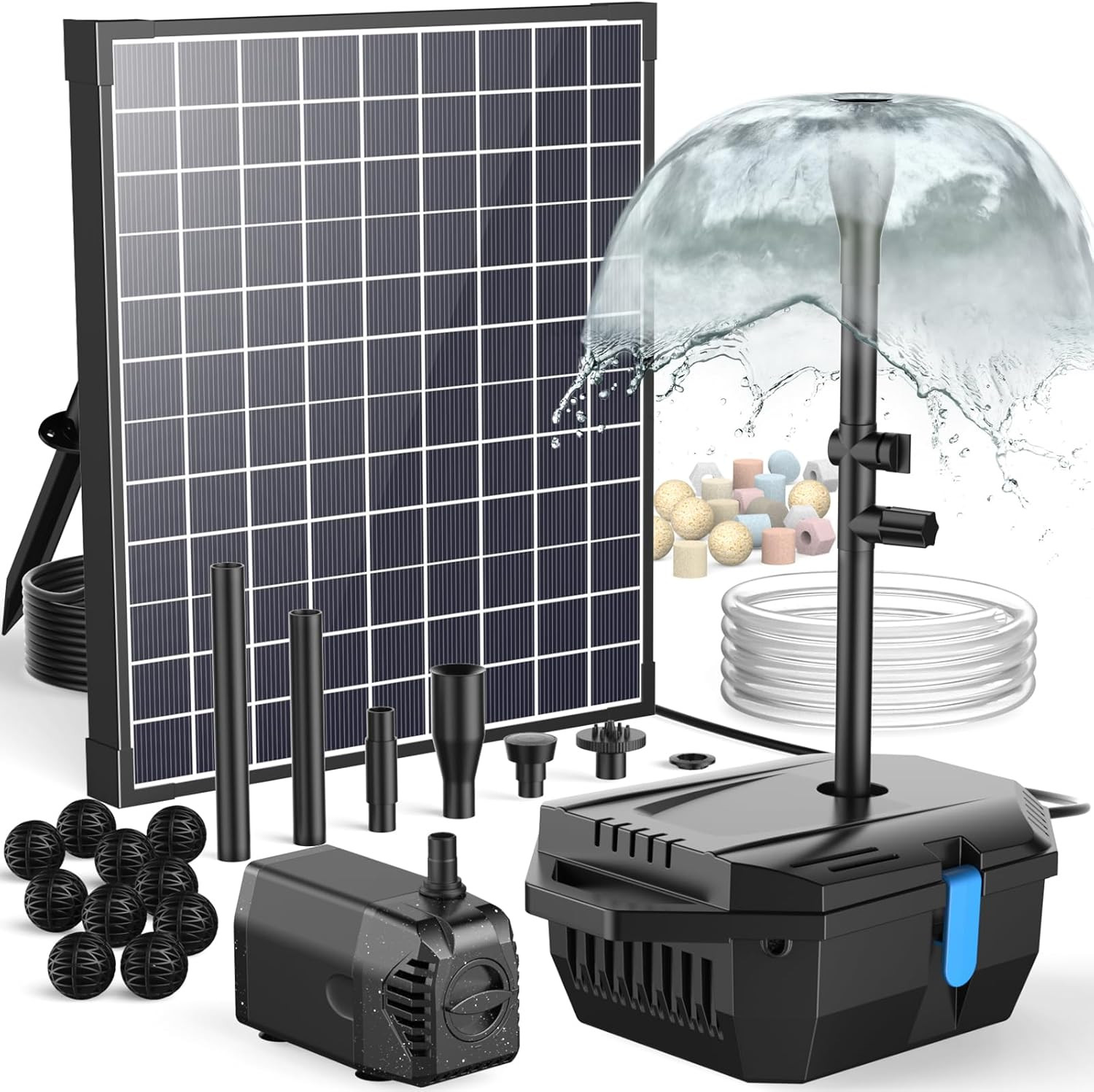 25W Solar Pond Filter with Water Pump, Solar Pond Pump with 6.6FT PVC Tubing/16. gallery