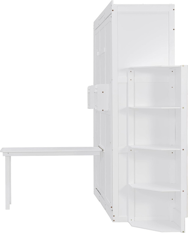 Queen Size Rotating Murphy Bed with Storage & Convertible Desk - White gallery