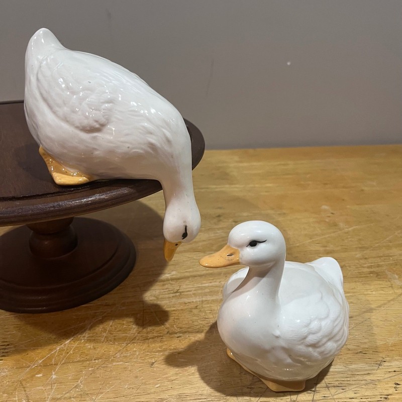Vtg Cottagecore White Ceramic Goose Figurines Set of 2 Shelf Sitter Farmhouse gallery
